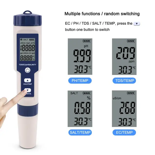 Medidor 5 em 1 - pH, TDS, Temp, EC e Salinidade