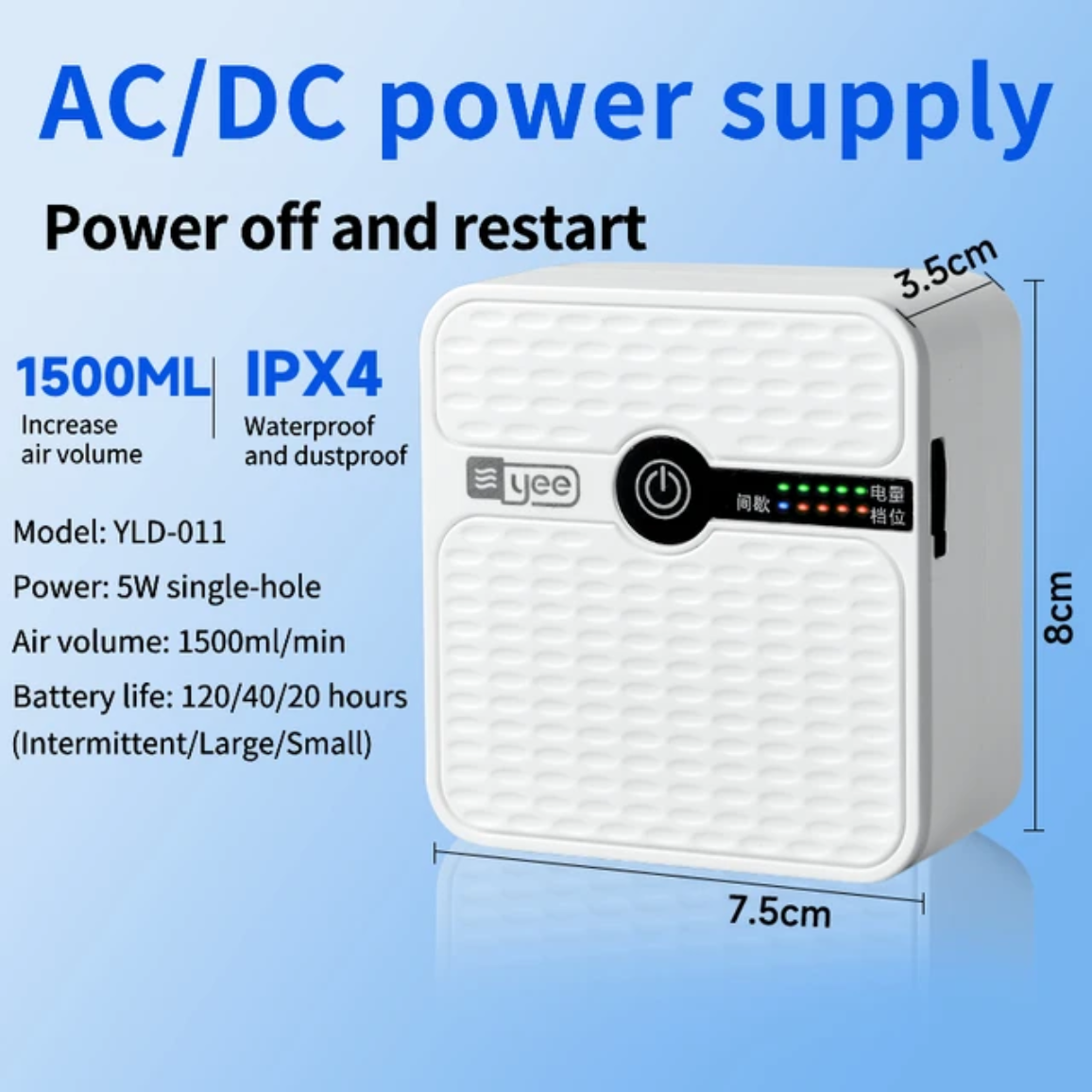 Bomba de Ar Recarregável YEE 5W 3000mAh 1500ml/min